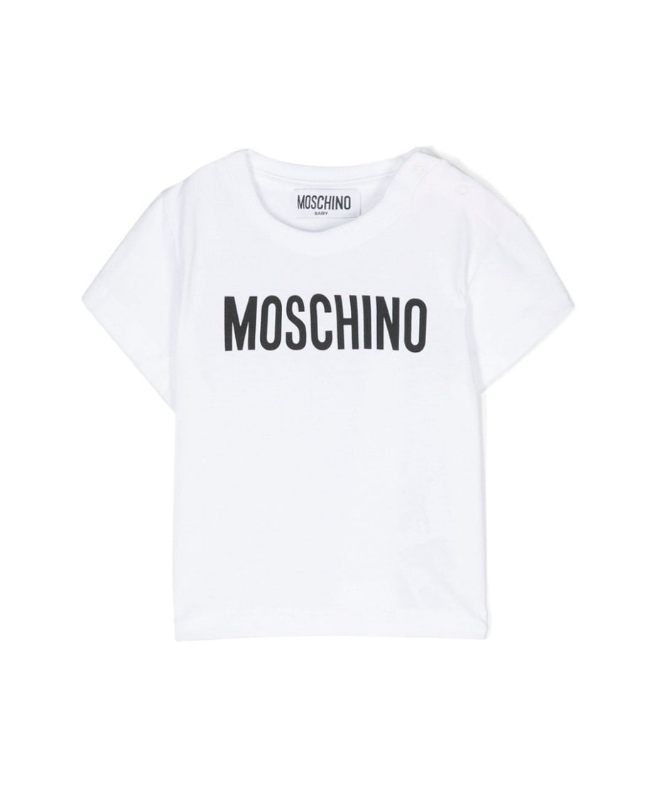 Moschino Kids T-Shirt Bianca con Logo per Neonati