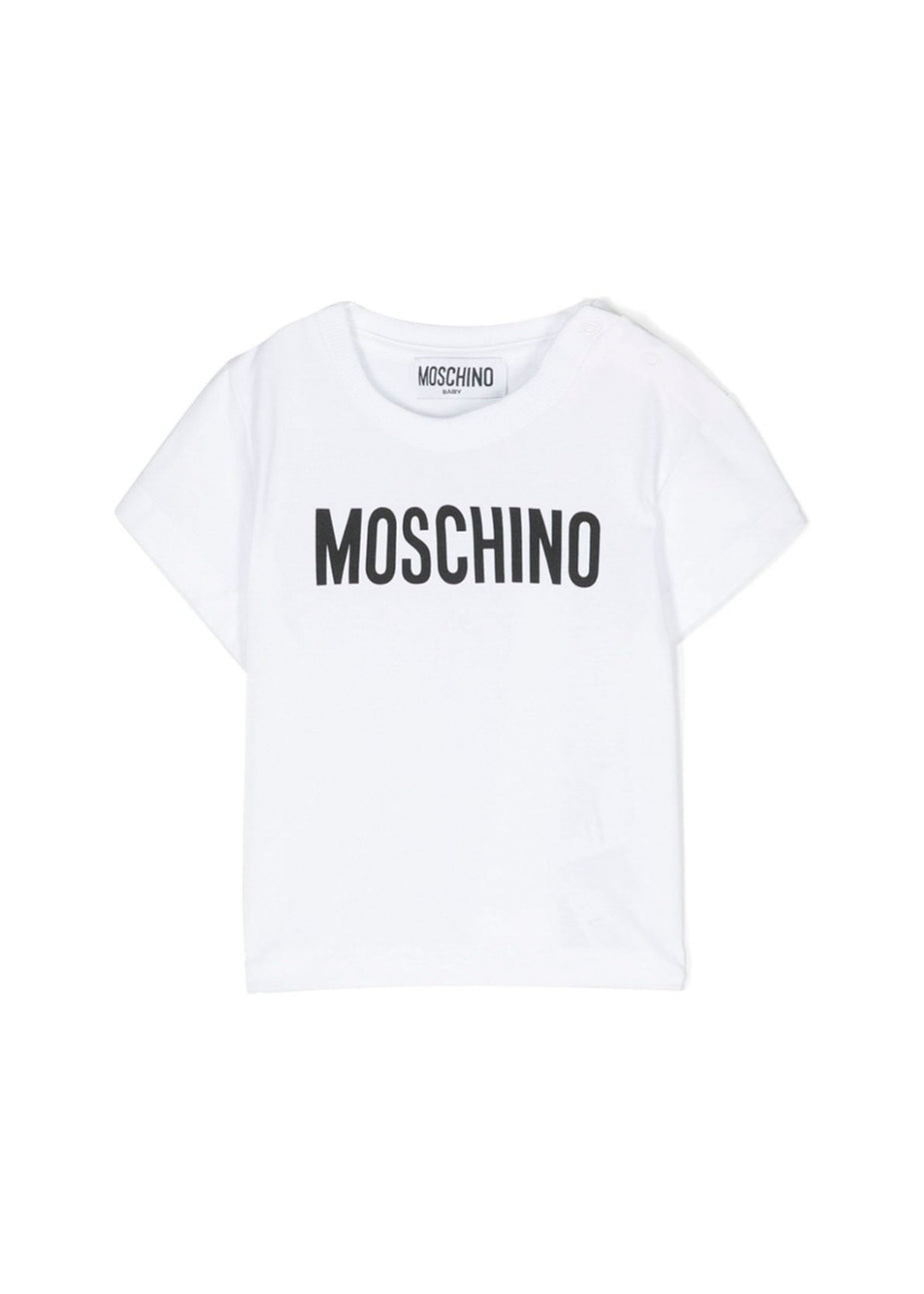 Moschino Kids T-Shirt Bianca con Logo per Neonati