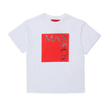 Max & Co T-Shirt Bianca con Logo Stampato in Rosso per Bambine