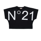 N21 Kids T-shirt Nera con Maxi Stampa Logo per Bambine