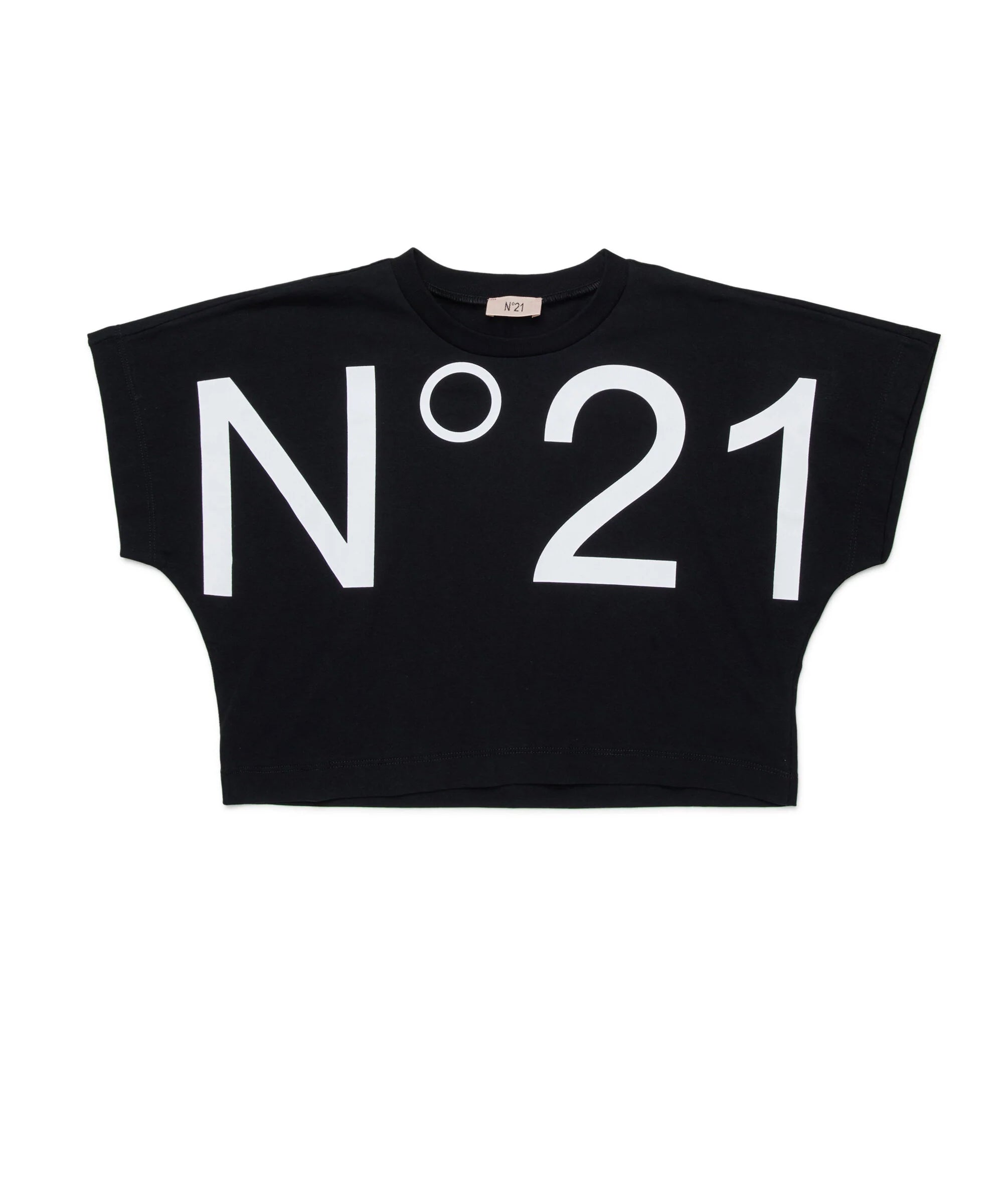 N21 Kids T-shirt Nera con Maxi Stampa Logo per Bambine