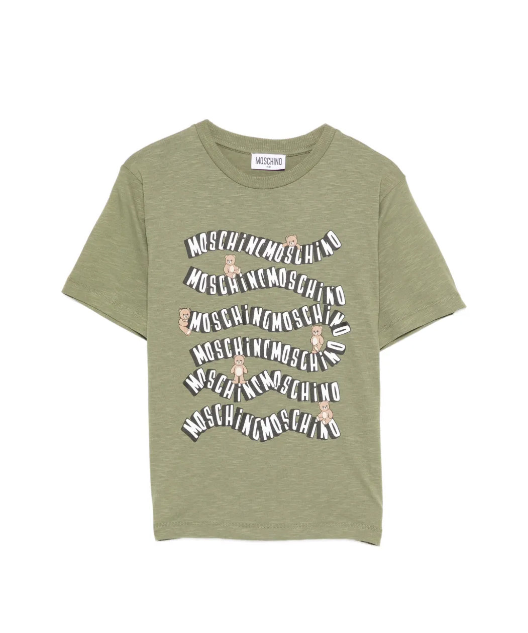 Moschino Kids T-shirt Verde Oliva con Logo e Teddy Bear per Bambini