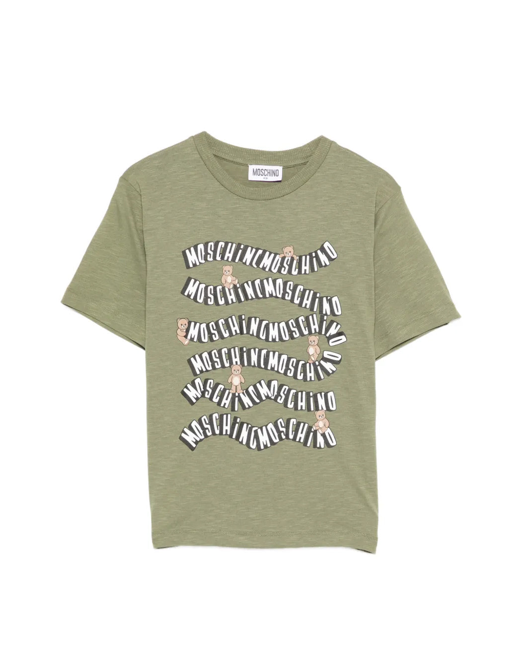 Moschino Kids T-shirt Verde Oliva con Logo e Teddy Bear per Bambini
