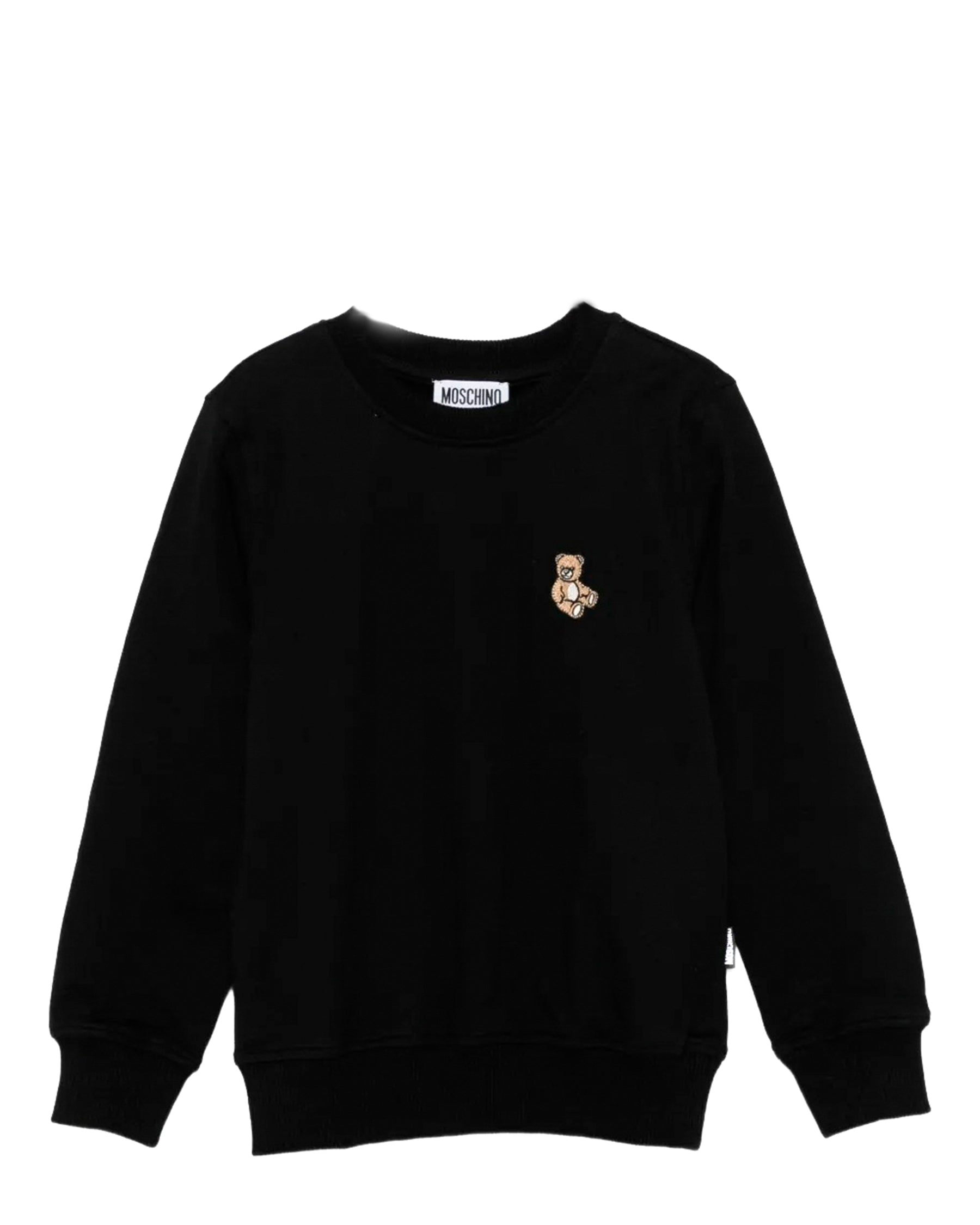 Moschino Kids Felpa Girocollo Nera con Patch Logo per Bambini