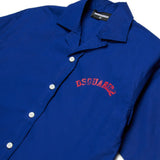 Dsquared2 Kids Camicia Boxy Blu con Maxi Stampa "2" Retro e Stampa Logo Frontale a Contrasto per Bambini