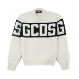 GCDS Kids Maglione Panna con Banda Logo per Bambini