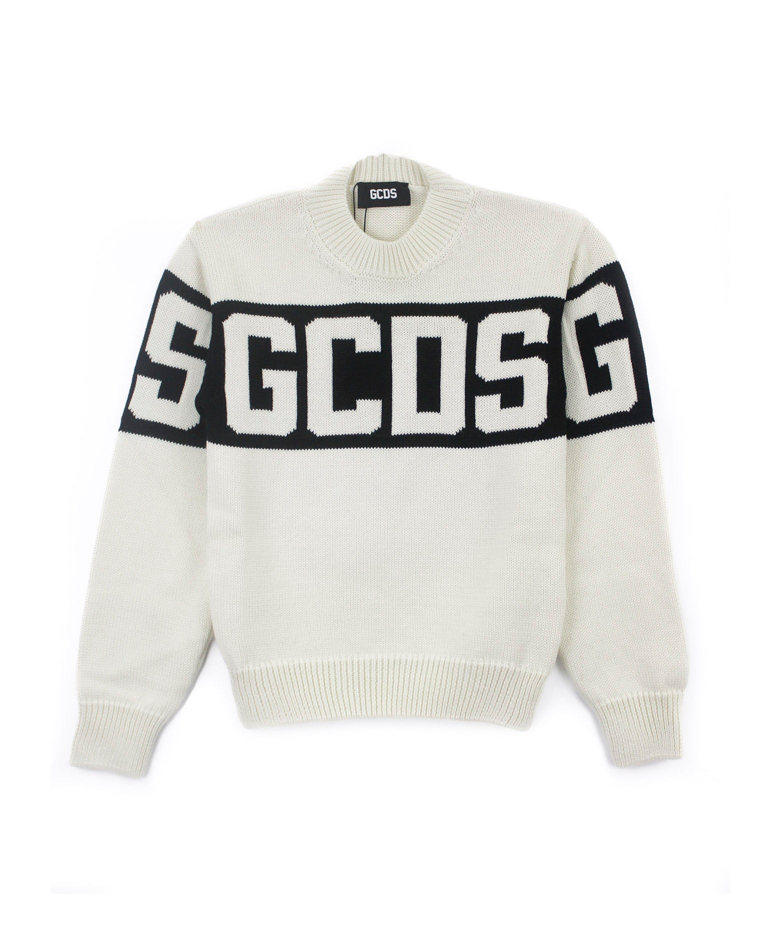 GCDS Kids Maglione Panna con Banda Logo per Bambini