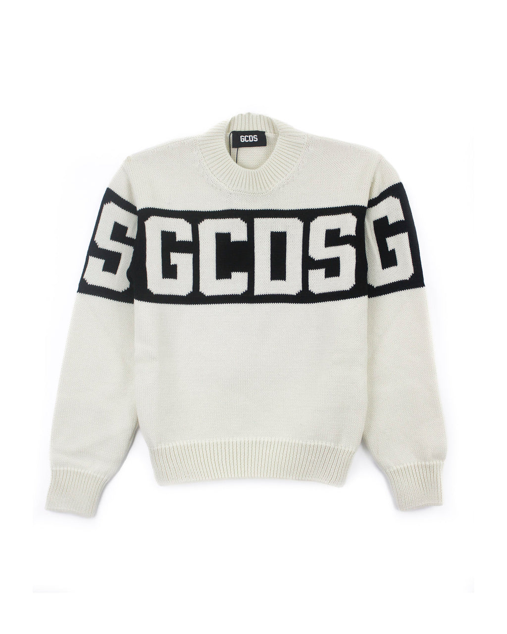 GCDS Kids Maglione Panna con Banda Logo per Bambini