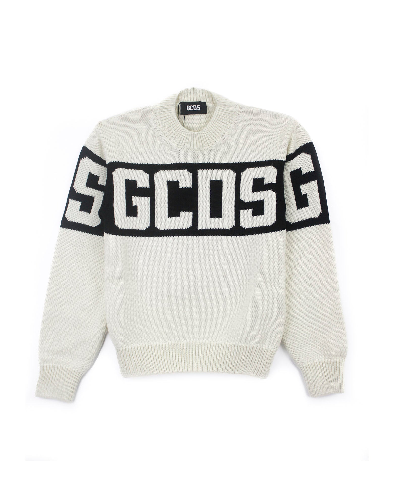 GCDS Kids Maglione Panna con Banda Logo per Bambini