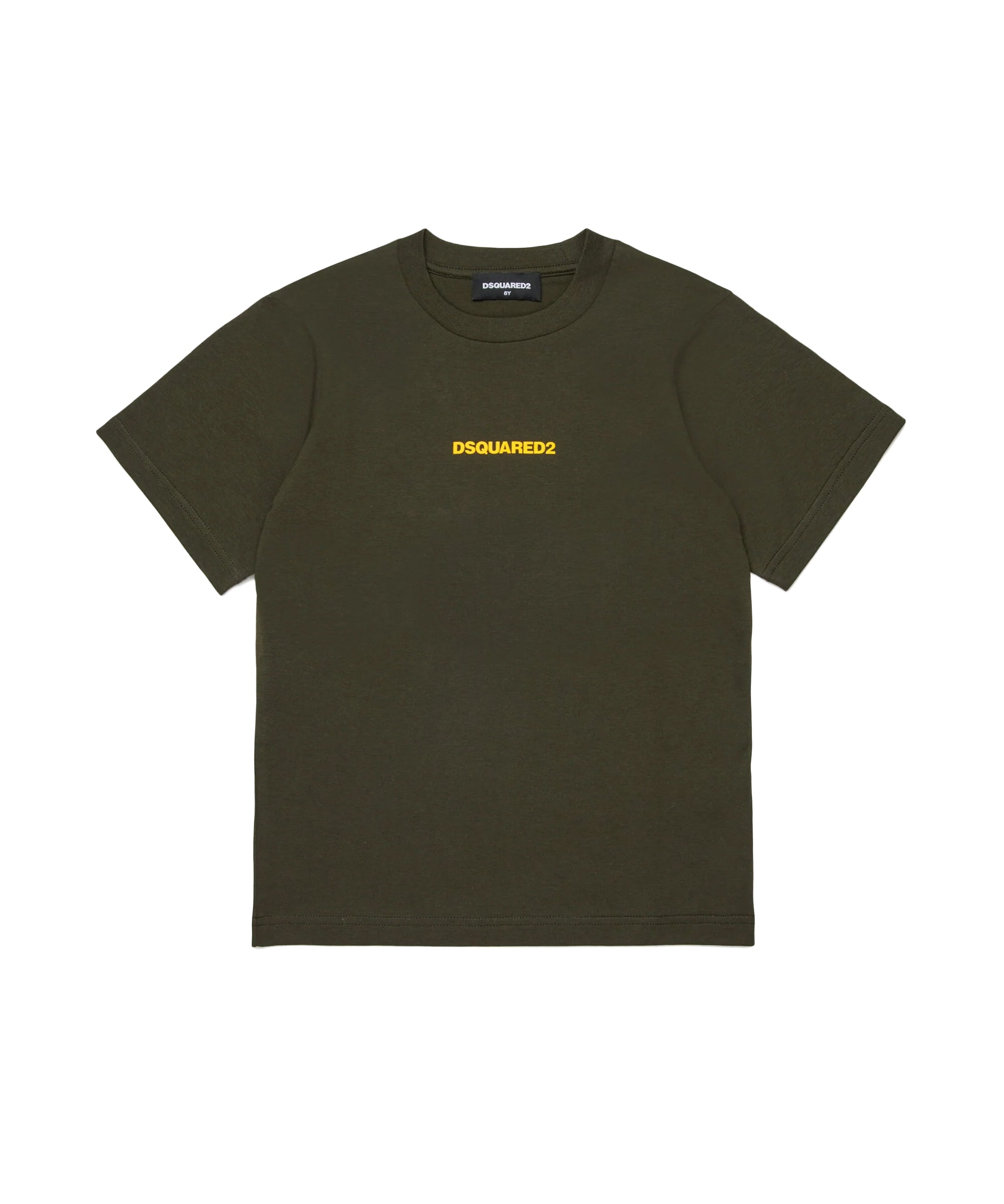 Dsquared2 Kids T-Shirt Girocollo Verde Militare con Stampa Logo a Contrasto per Bambini