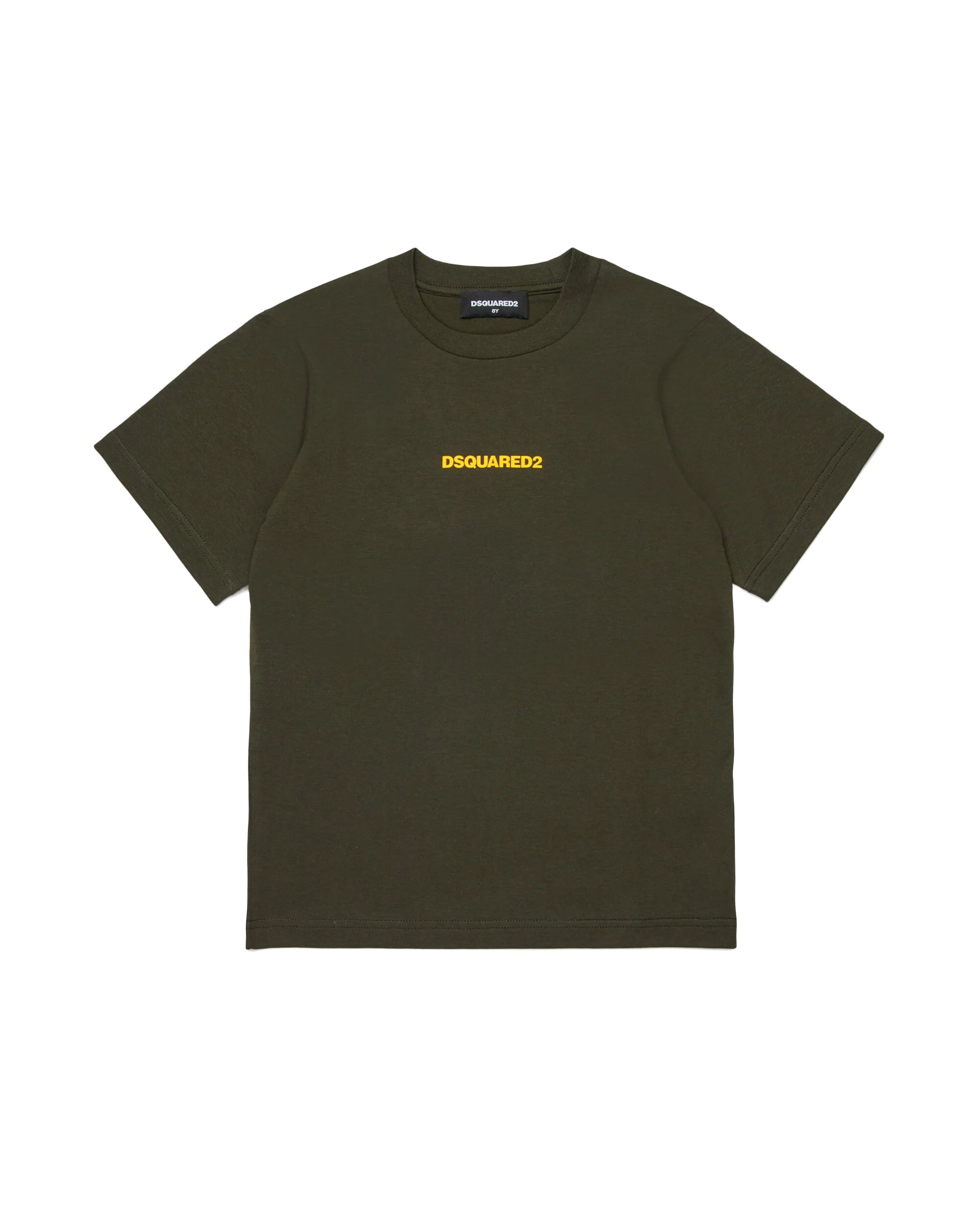 Dsquared2 Kids T-Shirt Girocollo Verde Militare con Stampa Logo a Contrasto per Bambini