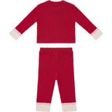 Elisabetta Franchi Kids Completo Rosso in Maglia a Coste con Maglione e Pantaloni con Logo per Neonati