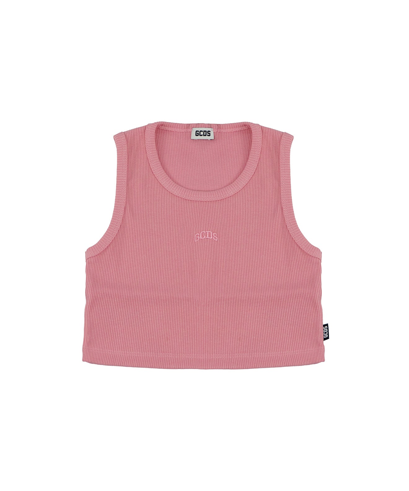 Gcds Kids Canotta Rosa a Costine con Logo per Bambine