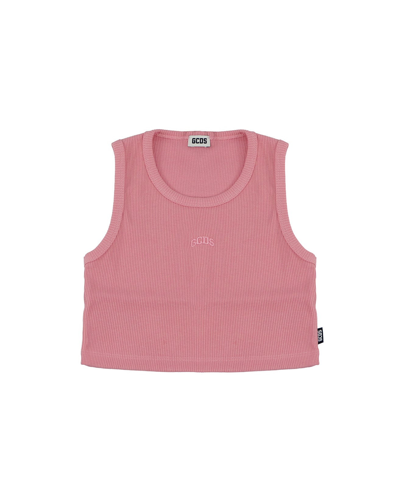Gcds Kids Canotta Rosa a Costine con Logo per Bambine