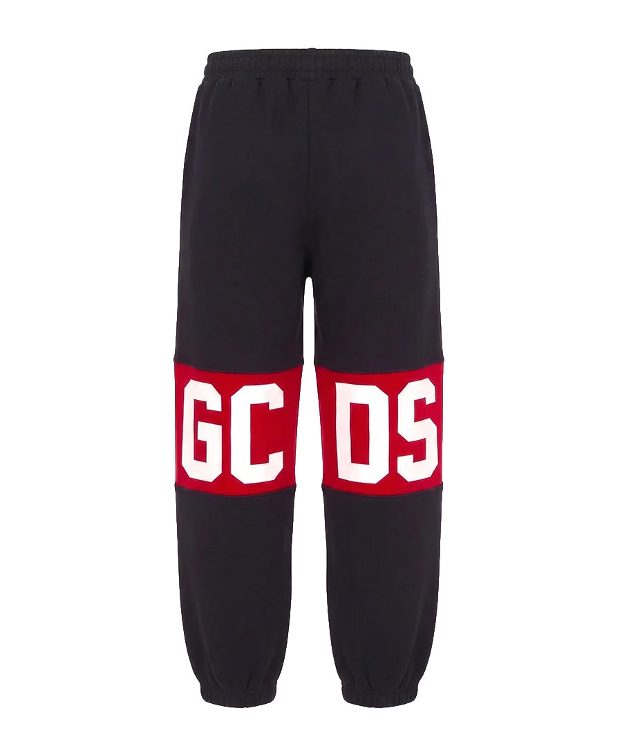 Gcds Kids Pantalone Felpa Nero con Banda Rosso per Bambini