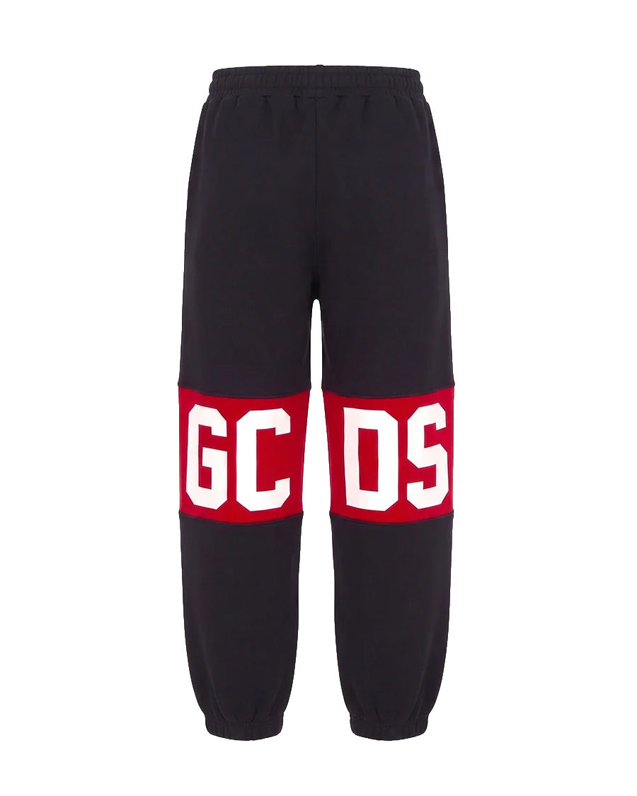 Gcds Kids Pantalone Felpa Nero con Banda Rosso per Bambini