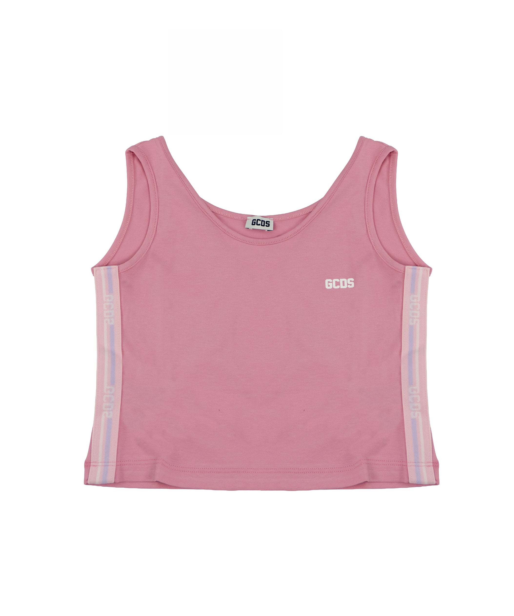 Gcds Kids Canotta Rosa con Strisce Logate per Bambine