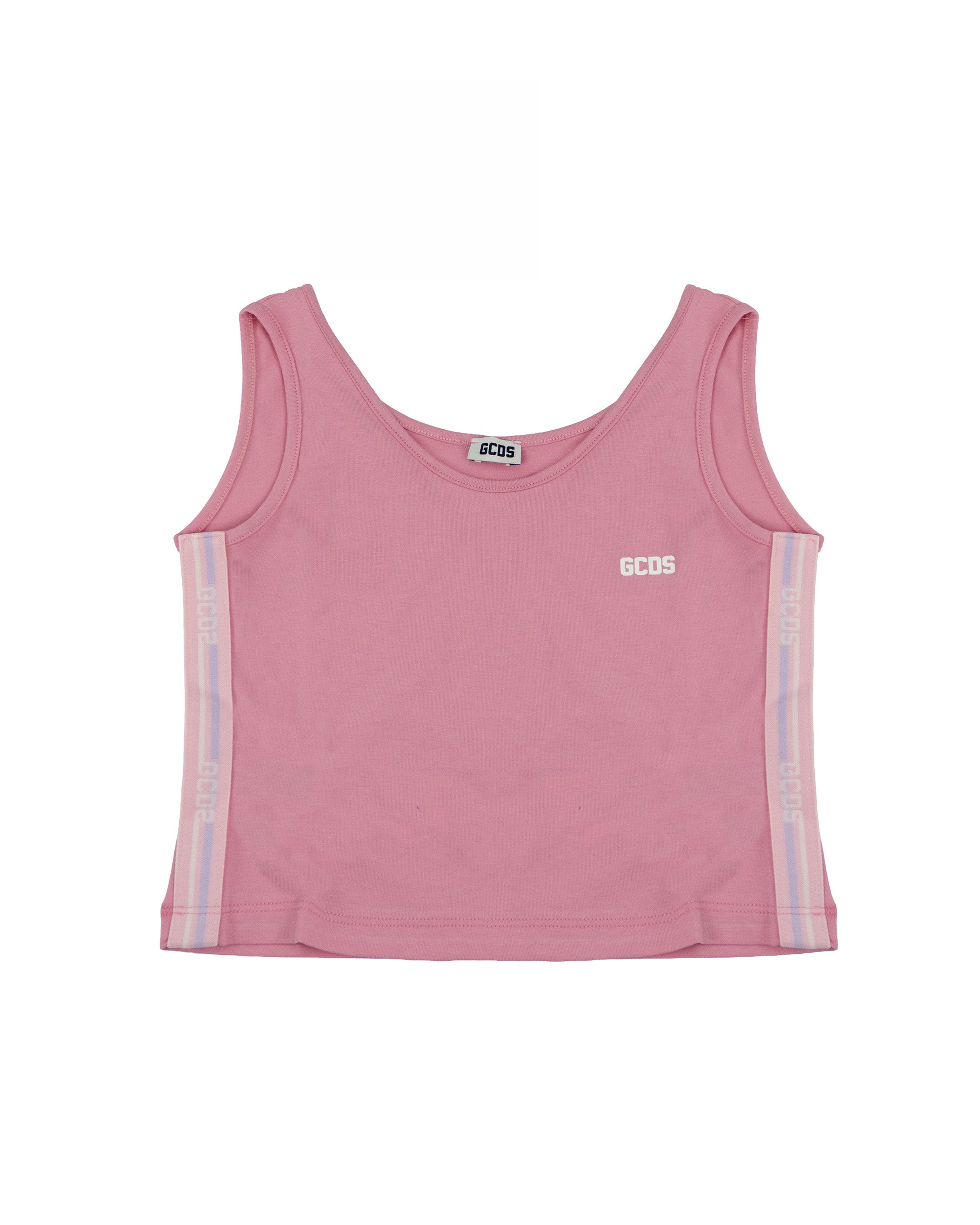 Gcds Kids Canotta Rosa con Strisce Logate per Bambine