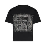 Jhon Richmond Kids T-shirt Nera con Stampa Logo in Strass Negativo per Bambine
