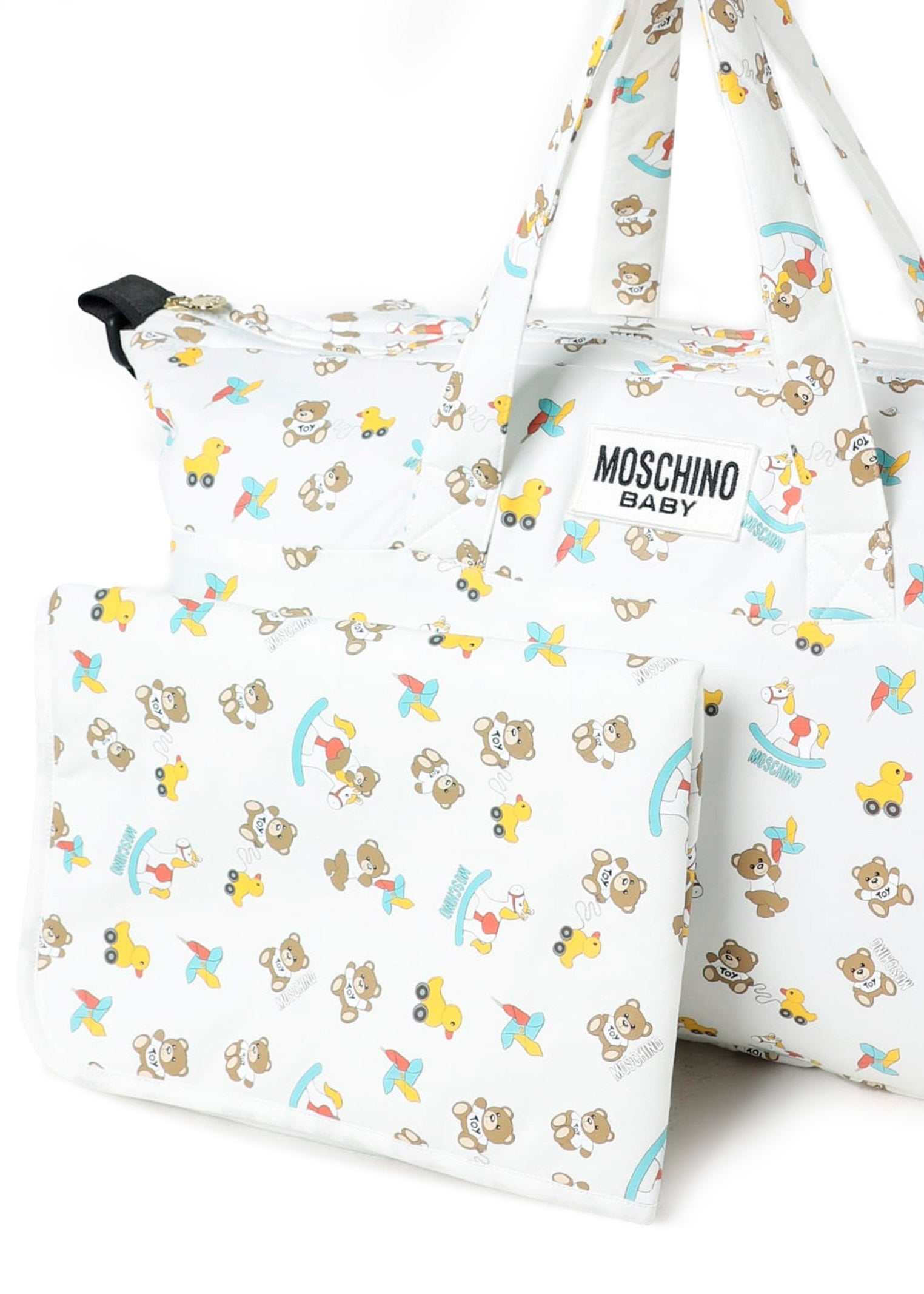 Moschino Kids Borsa Mamma con Fasciatoio Panna con Fantasia