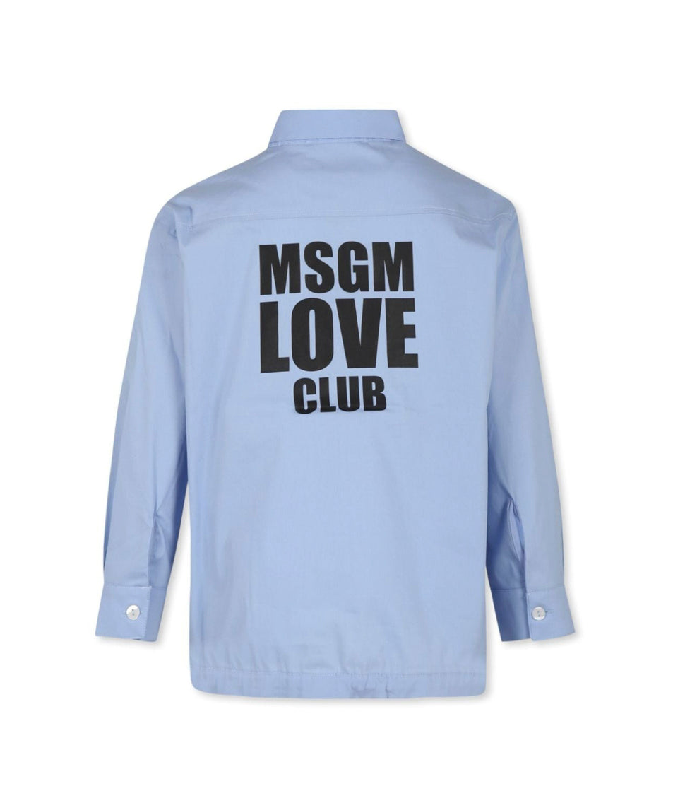 MSGM Kids Camicia Celeste con Stampa Logo per Bambine (retro)