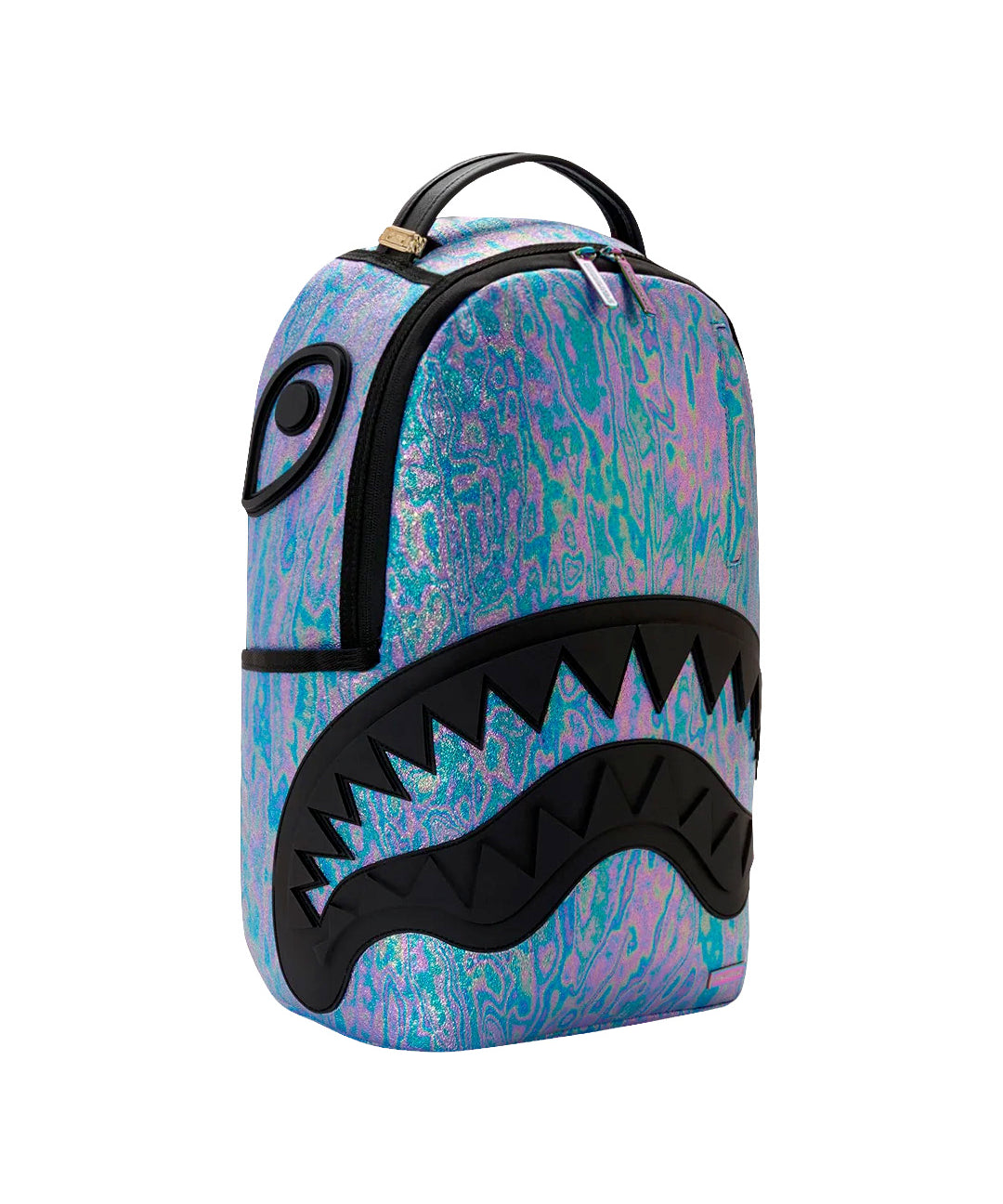 Sprayground Kids Zaino Think On It Unisex Iridescente Azzurro e Viola con Shark Mouth in Rilievo Nero