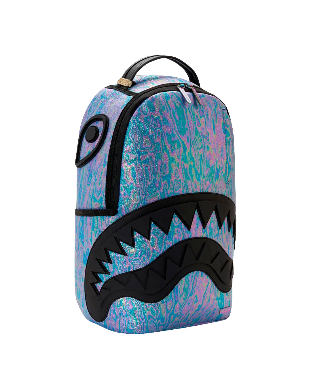 Sprayground Kids Zaino Think On It Unisex Iridescente Azzurro e Viola con Shark Mouth in Rilievo Nero