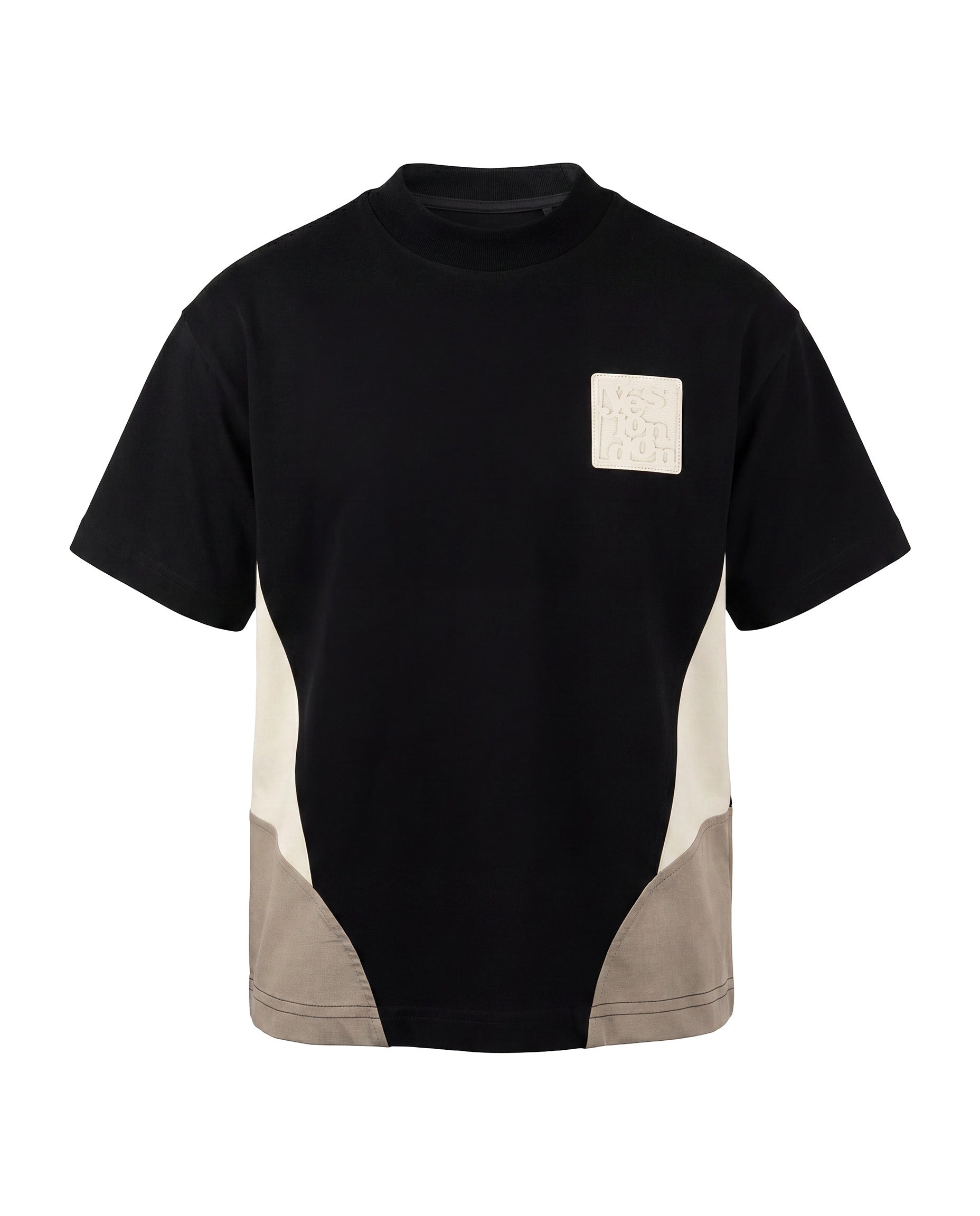 Yes London Kids T-Shirt Nero con Dettagli Fango e Beige con Logo per Bambini