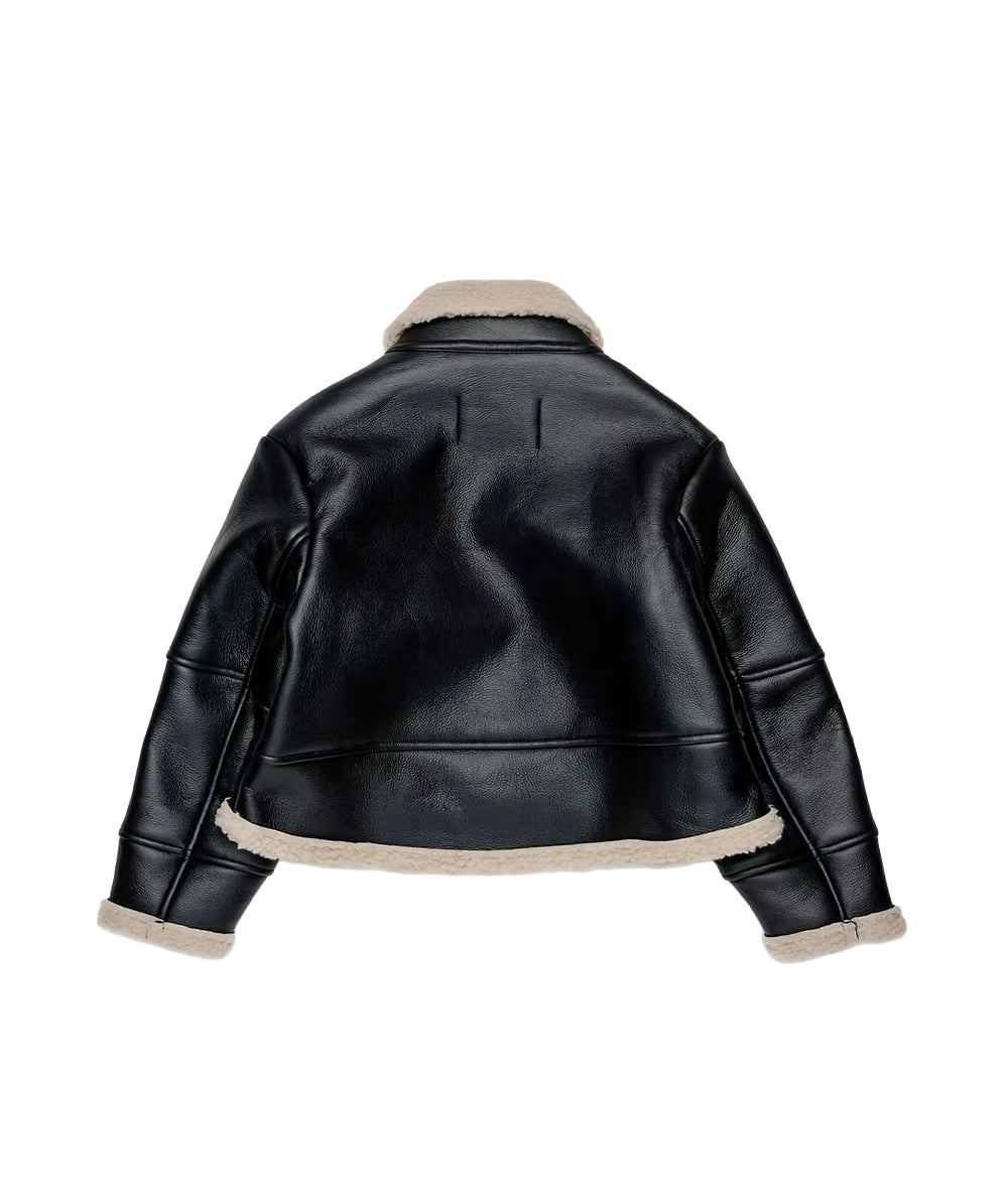 Max&Co Kids Giacca Shearling Nera con Collo in Montone e Logo Monogramma per Bambine