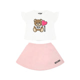 Moschino Kids T-shirt Panna con Stampa con Gonna per Neonate