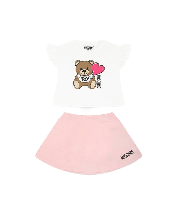 Moschino Kids T-shirt Panna con Stampa con Gonna per Neonate
