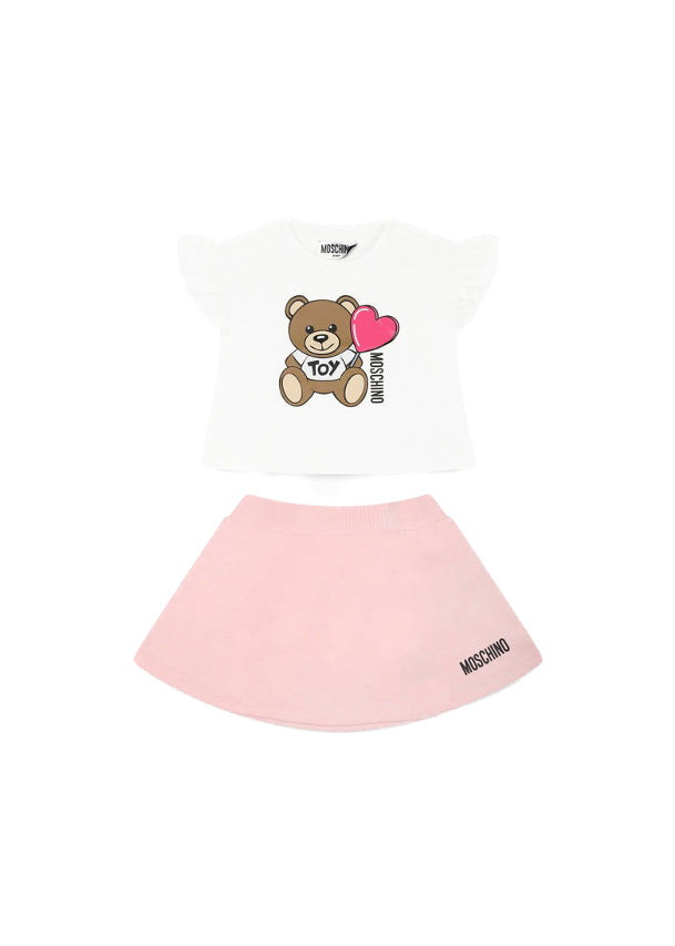 Moschino Kids T-shirt Panna con Stampa con Gonna per Neonate