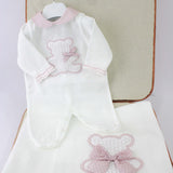 Marlù White/Pink Romper with Teddy Bear Embroidery for Newborns