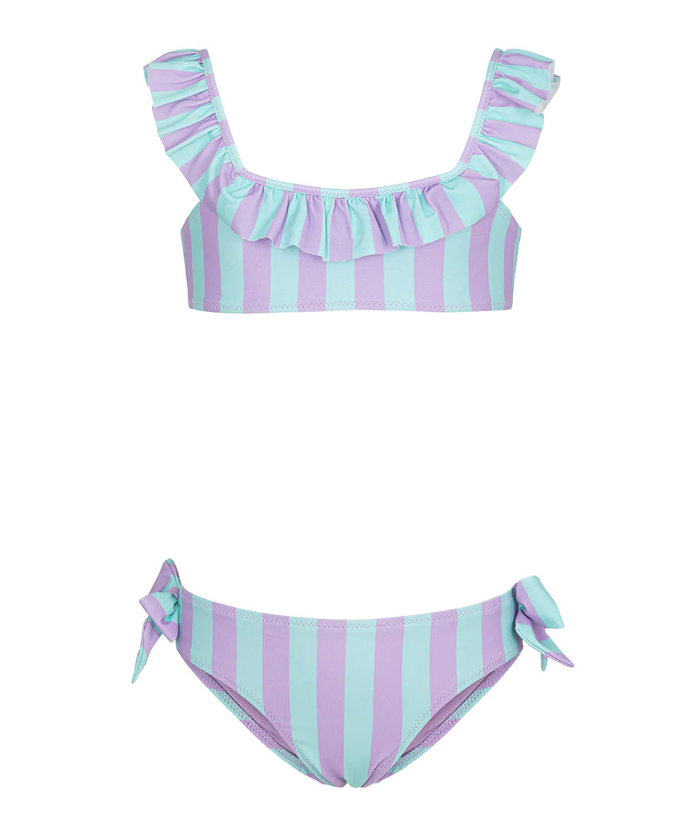 F**K Kids Costume Due Pezzi Fantasia a Strisce Verde Acqua e Viola per Bambine
