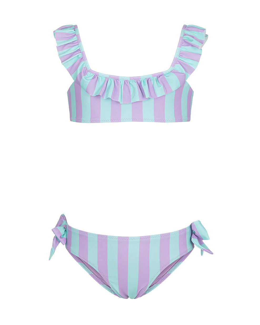 F**K Kids Costume Due Pezzi Fantasia a Strisce Verde Acqua e Viola per Bambine