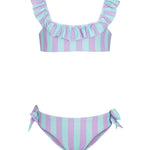 F**K Kids Costume Due Pezzi Fantasia a Strisce Verde Acqua e Viola per Bambine