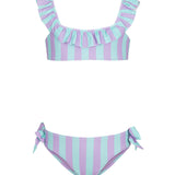 F**K Kids Costume Due Pezzi Fantasia a Strisce Verde Acqua e Viola per Bambine