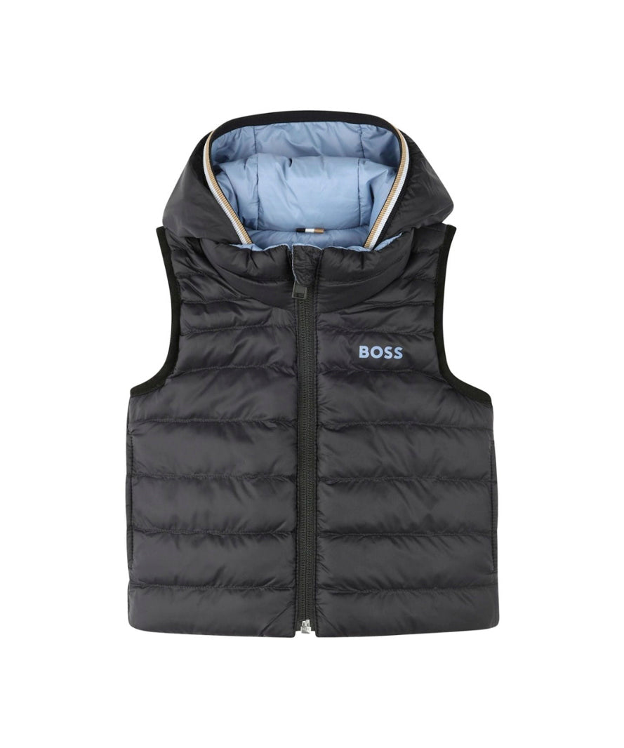 Boss Kids Piumino Smanicato Celeste Reversibile per Neonati 