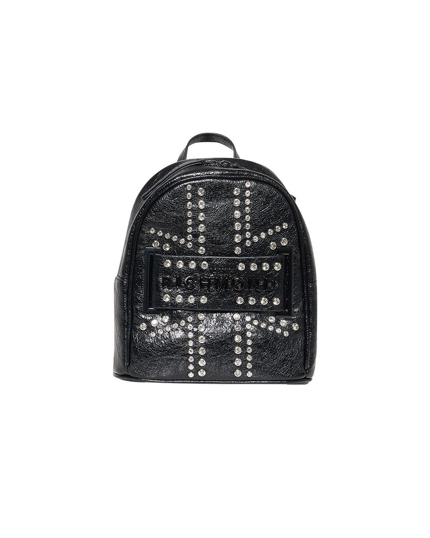 John Richmond Kids Zaino Nero in Pelle con Applicazioni per Bambine