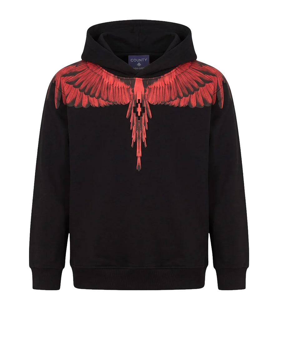 Marcelo Burlon County of Milan Kids Felpa Nero con Stampa Ali Rosso per Bambini