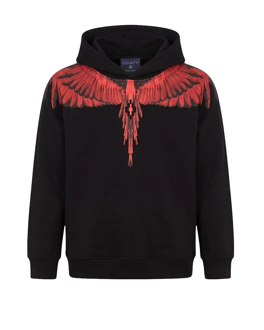 Marcelo Burlon County of Milan Kids Felpa Nero con Stampa Ali Rosso per Bambini