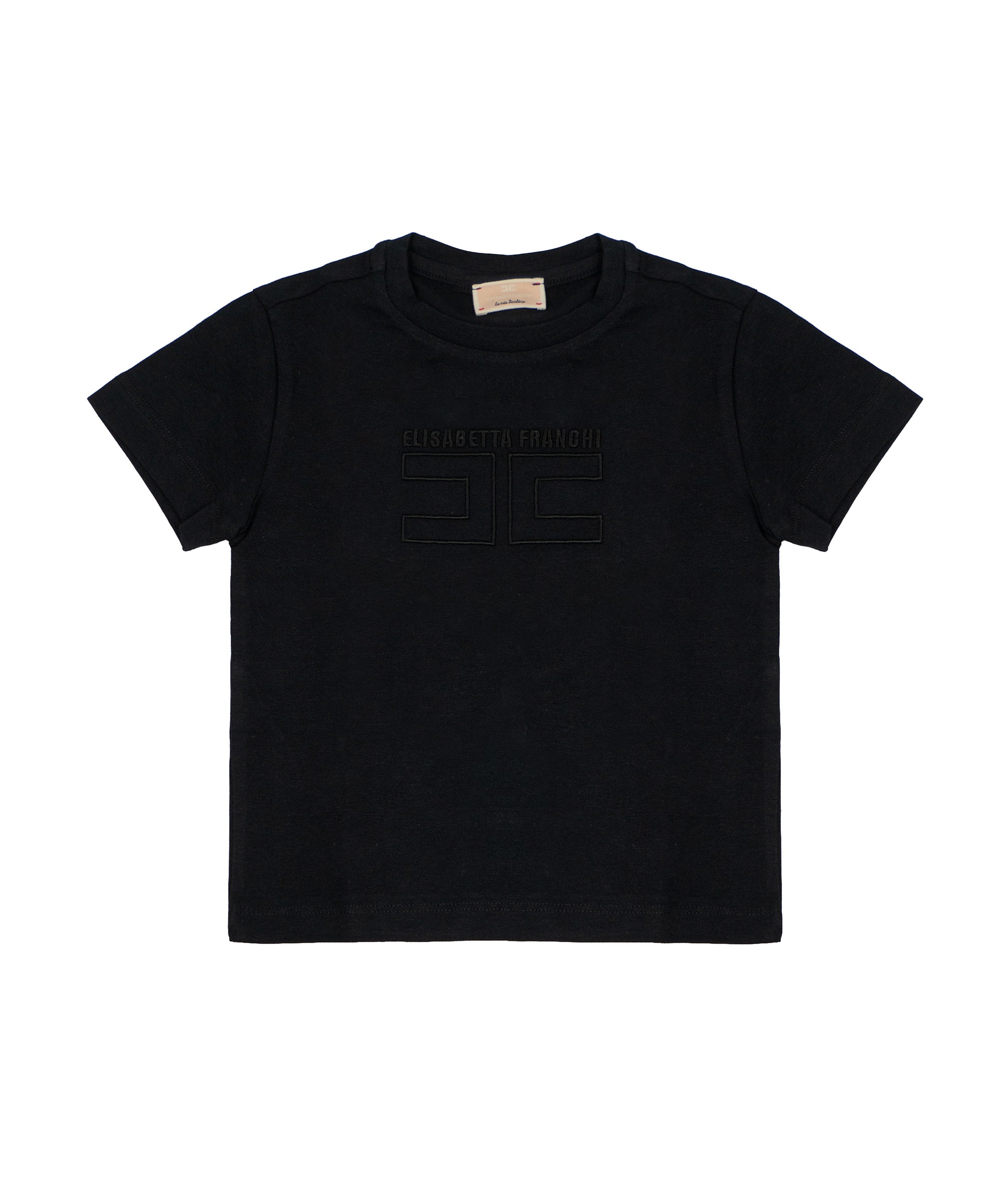Elisabetta Franchi La Mia Bambina T-Shirt Nero con Logo Ricamato per Bambine