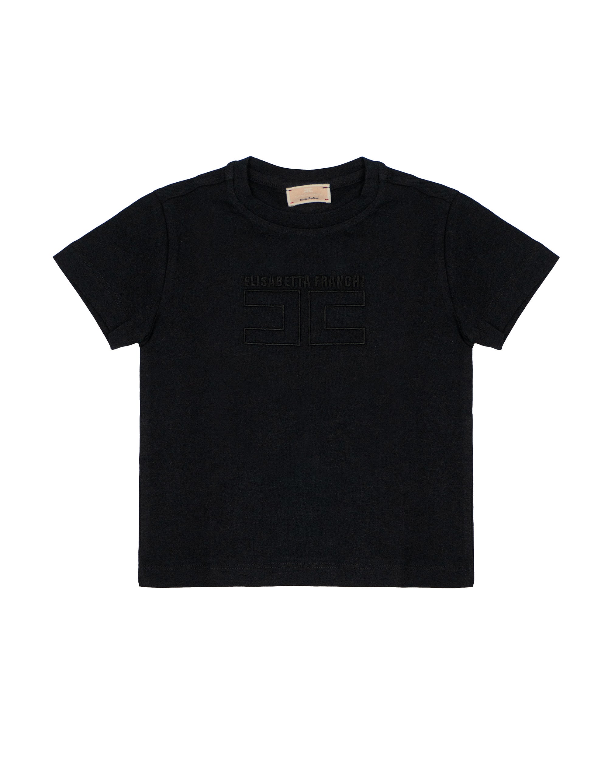 Elisabetta Franchi La Mia Bambina T-Shirt Nero con Logo Ricamato per Bambine