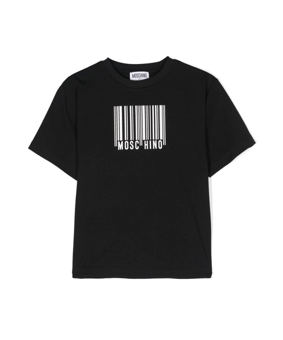 Moschino Kids T-shirt Nera con Stampa Codice a Barra per Bambini