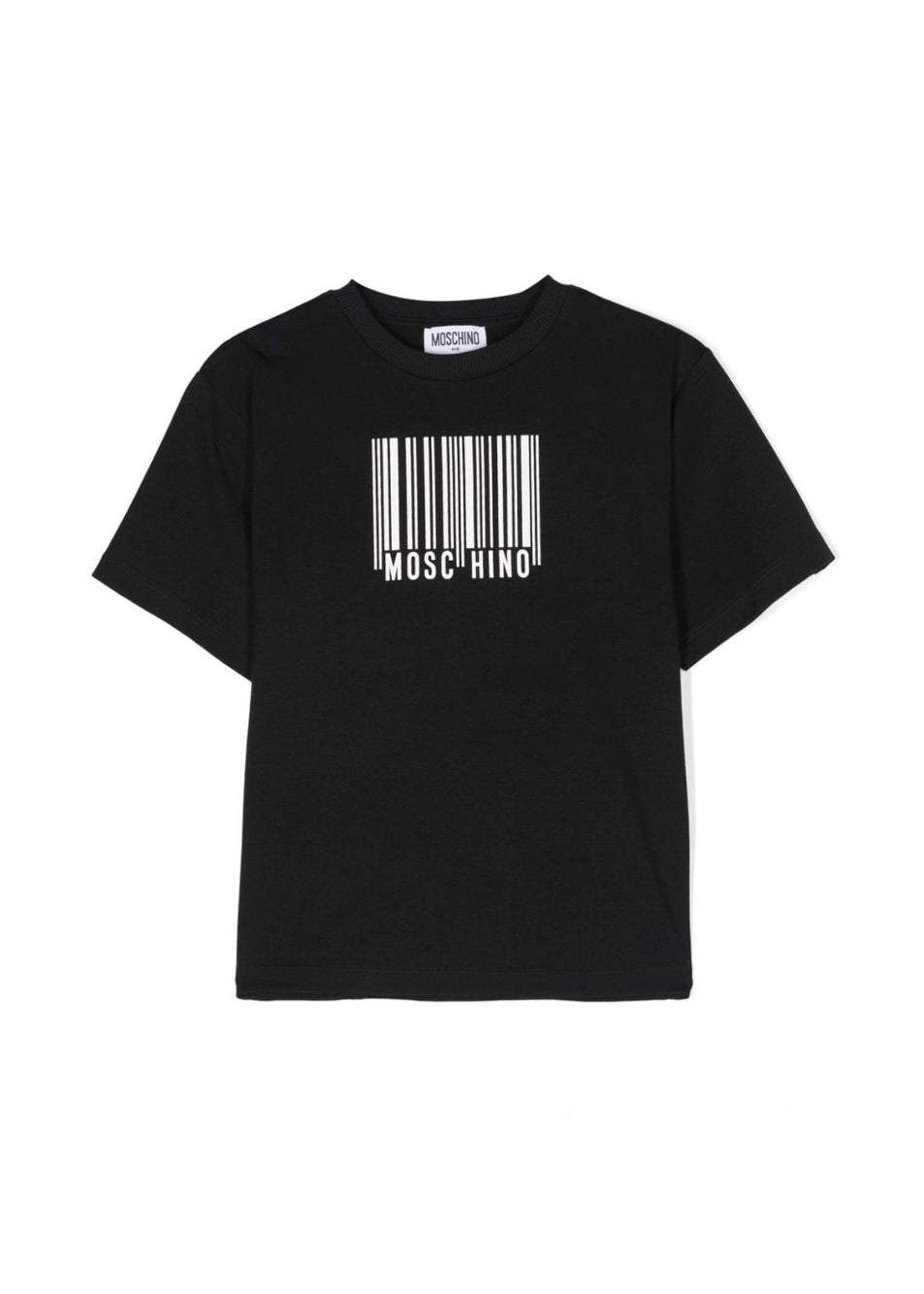 Moschino Kids T-shirt Nera con Stampa Codice a Barra per Bambini