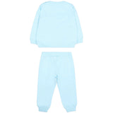 Moschino Kids Completo Celeste in Felpa con Maglia e Pantaloni con Stampa Teddy Bear e Bolle per Neonati