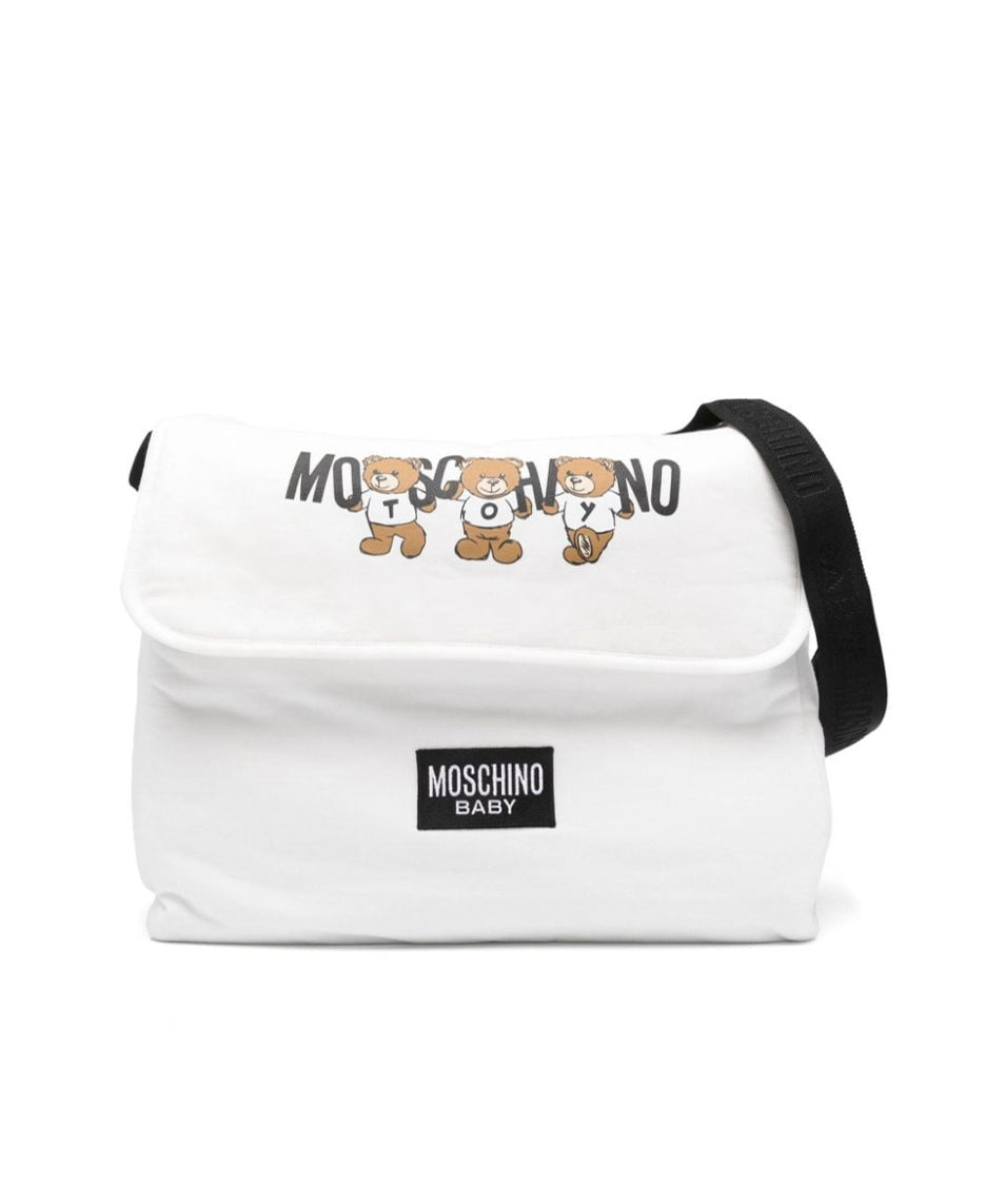 Moschino Kids Borsa Mamma Panna con Fasciatoio  con Logo Teddy Bear per Neonati
