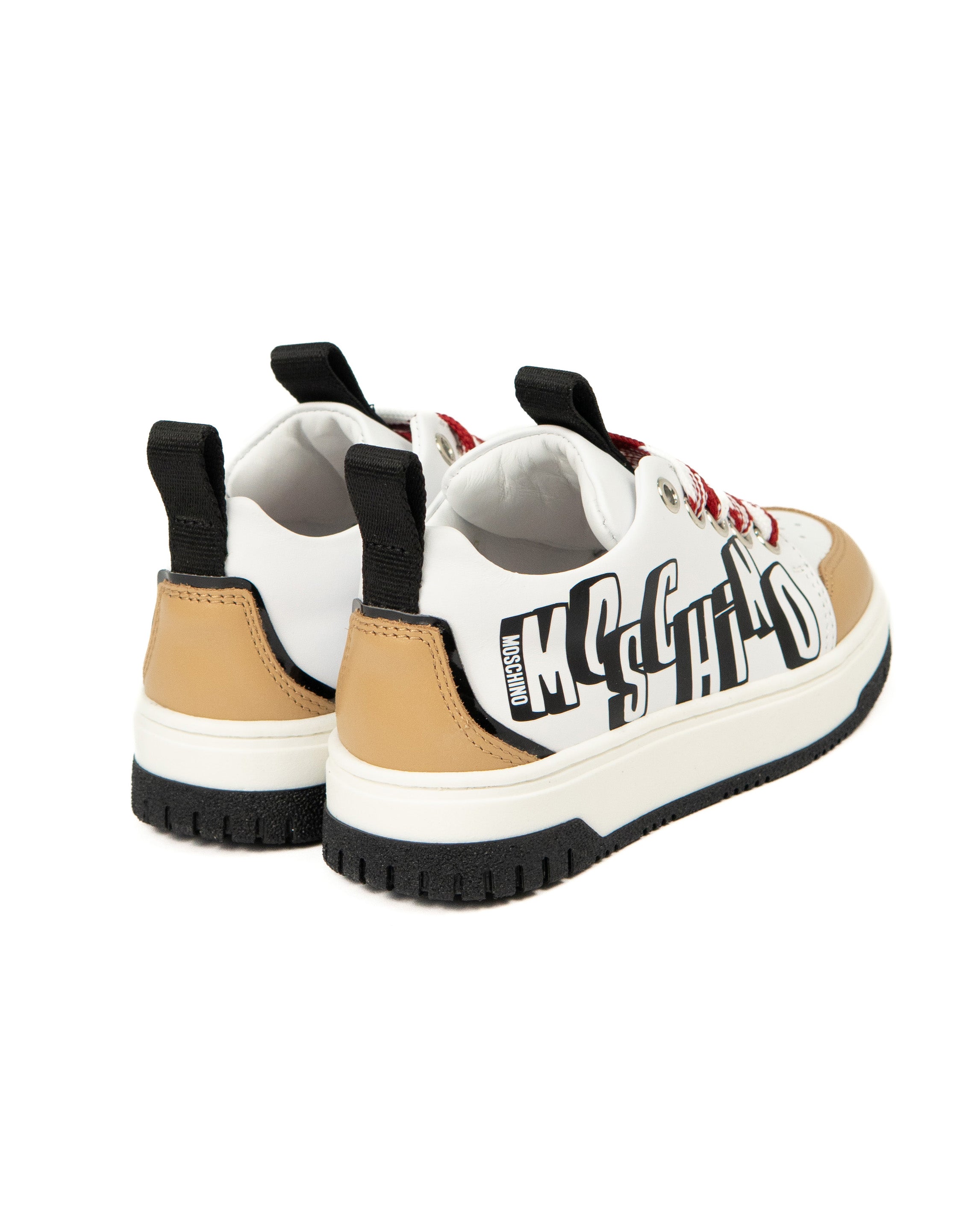Moschino Kids Sneakers Bianco/Biscotto con Logo per Bambini