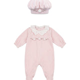 Marlù Tutina Rosa Ciniglia con Ricami + Basco per Neonate