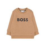 Hugo Boss Kids Felpa Girocollo Beige con Stampa Logo e Apertura con Bottoni Spalla per Neonati